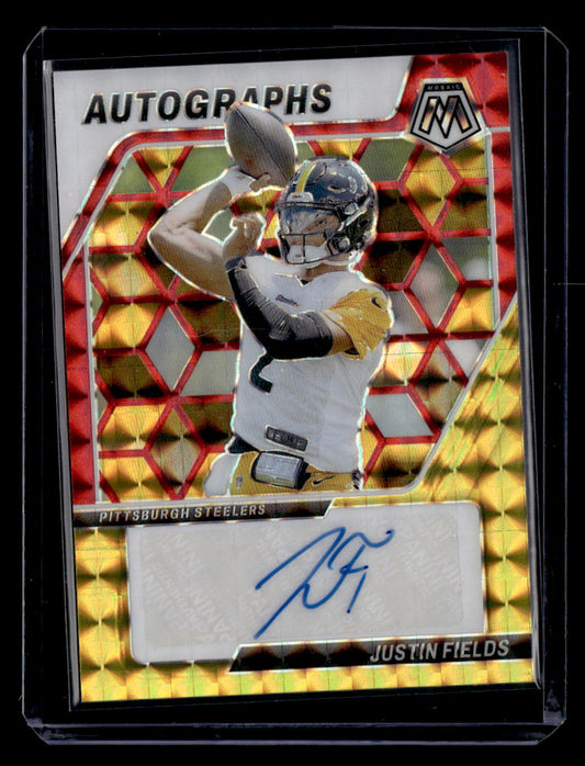 2024 Panini Mosaic #AM-JFS Justin Fields Yellow Fusion Autograph