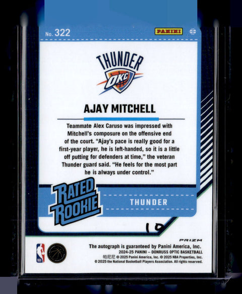 2024-25 Donruss Optic #322 Ajay Mitchell Silver Auto