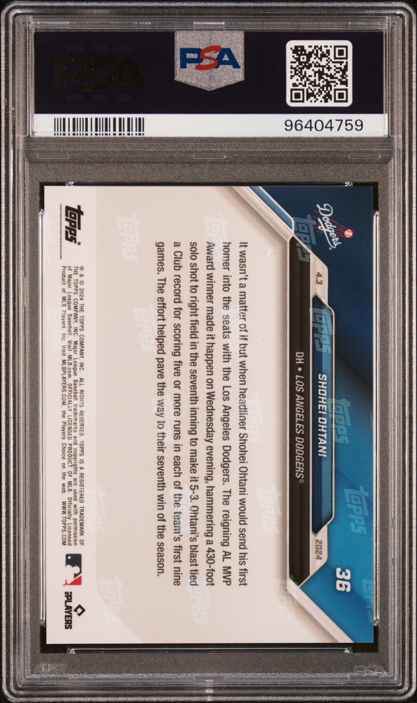 2024 Topps Now #36 Shohei Ohtani PSA 10 96404759
