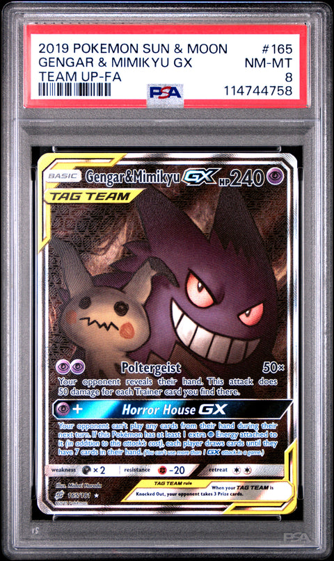 2019 Pokemon Sun & Moon Team Up Gengar & Mimikyu Gx #165 PSA 8