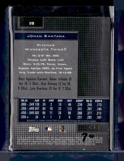 2005 Bowman's Best #19 Johan Santana Yellow Printing Plate 1/1