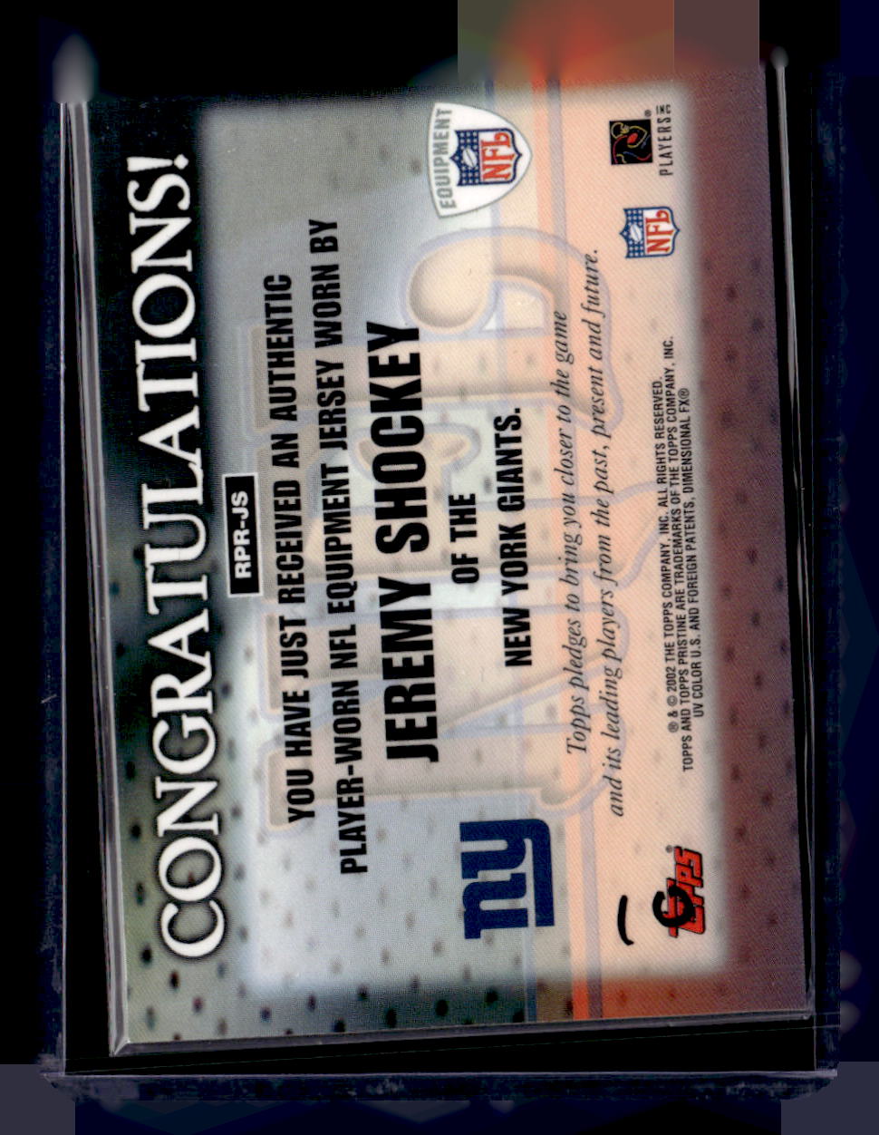 2002 Topps Pristine #RPR-JS Jeremy Shockey Rookie Premiere Jerseys