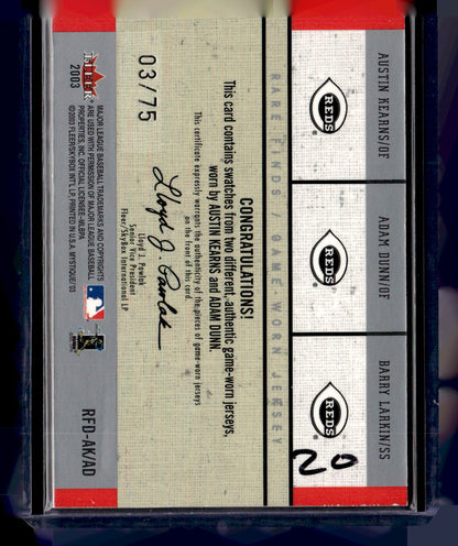 2003 Fleer Mystique #RFD-AK/AD Kearns / Dunn / Larkins Duel Swatch #/75