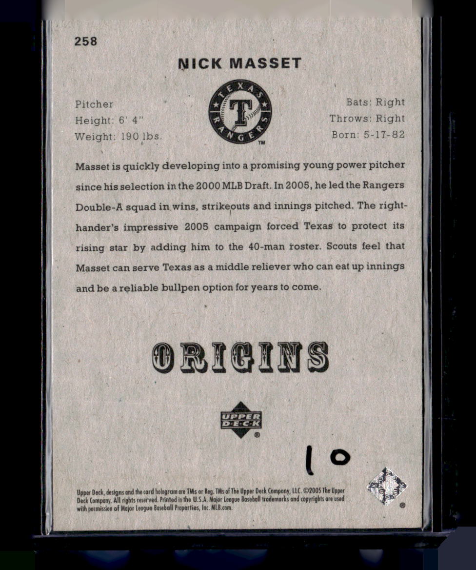 2005 Upper Deck Origins #258 Nick Masset #/20