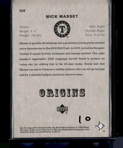 2005 Upper Deck Origins #258 Nick Masset #/20