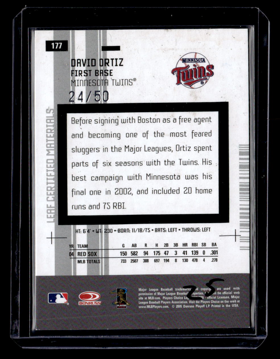 2005 Leaf Certified Materials #177 David Ortiz Blue Mirrors #/50