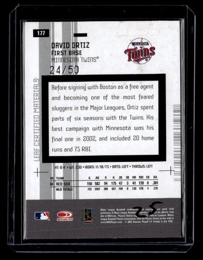 2005 Leaf Certified Materials #177 David Ortiz Blue Mirrors #/50