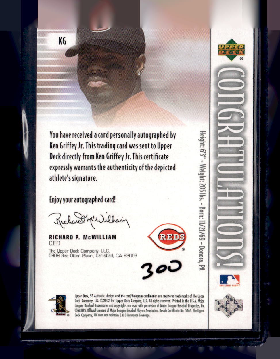 2002 SP Authentic #KG Ken Griffey Jr. Chirography #/238