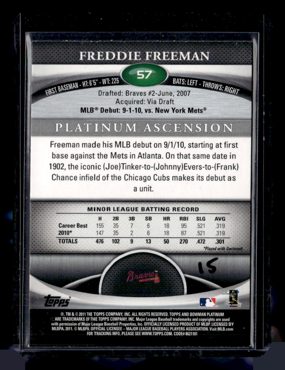 2011 Bowman Platinum #57 Freddie Freeman RC Refractor