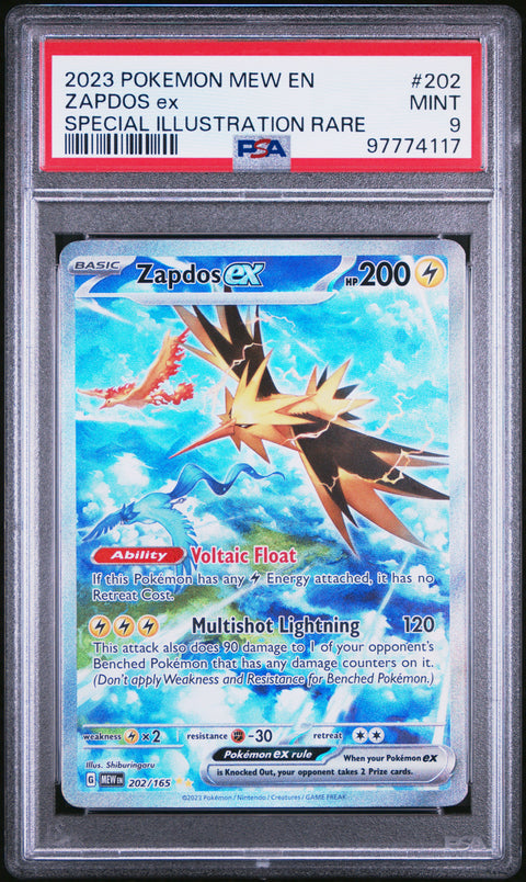 2023 Pokemon Mew En-151 Zapdos Ex #202 PSA 9