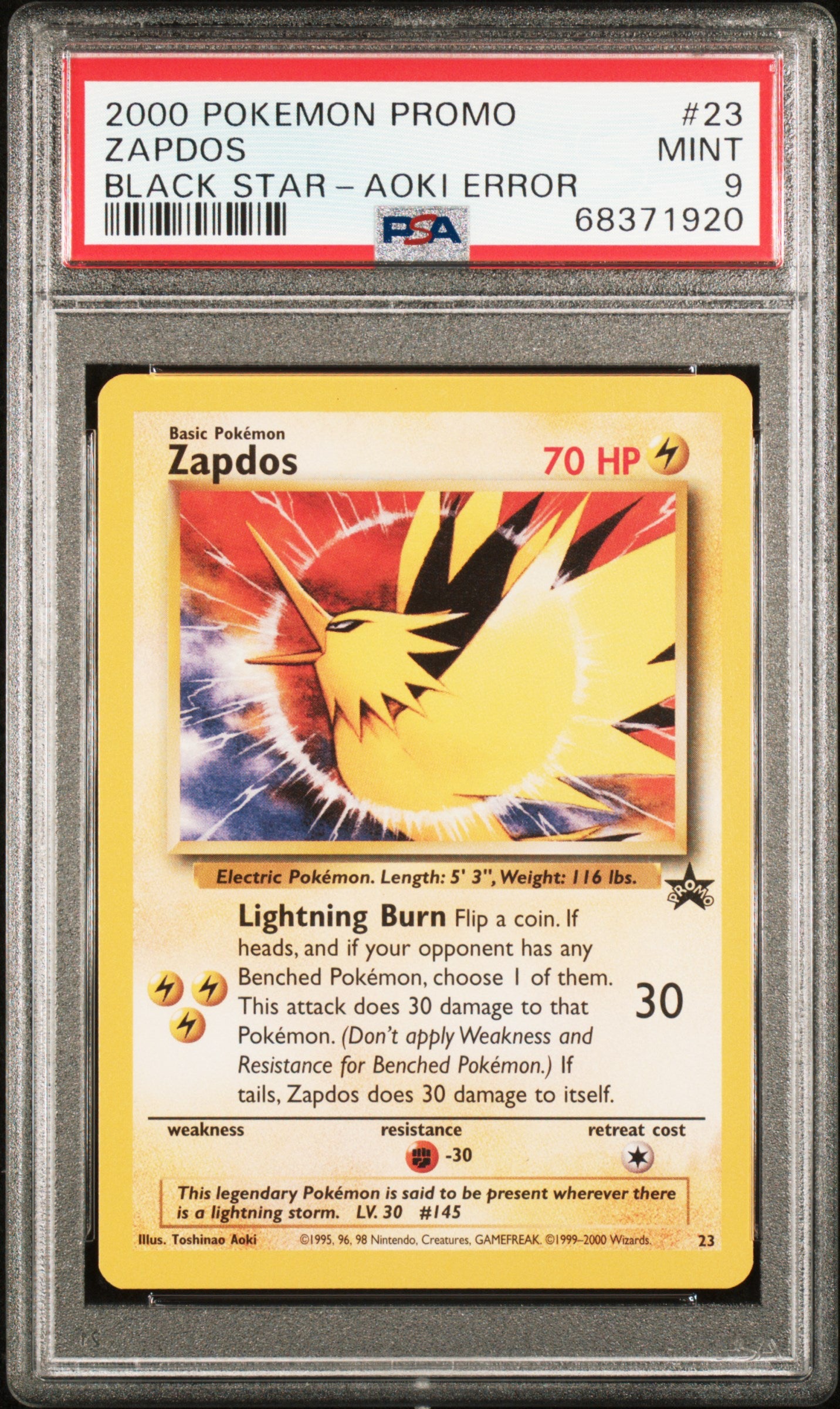2000 Pokemon Promo Black Star Zapdos #23 PSA 9