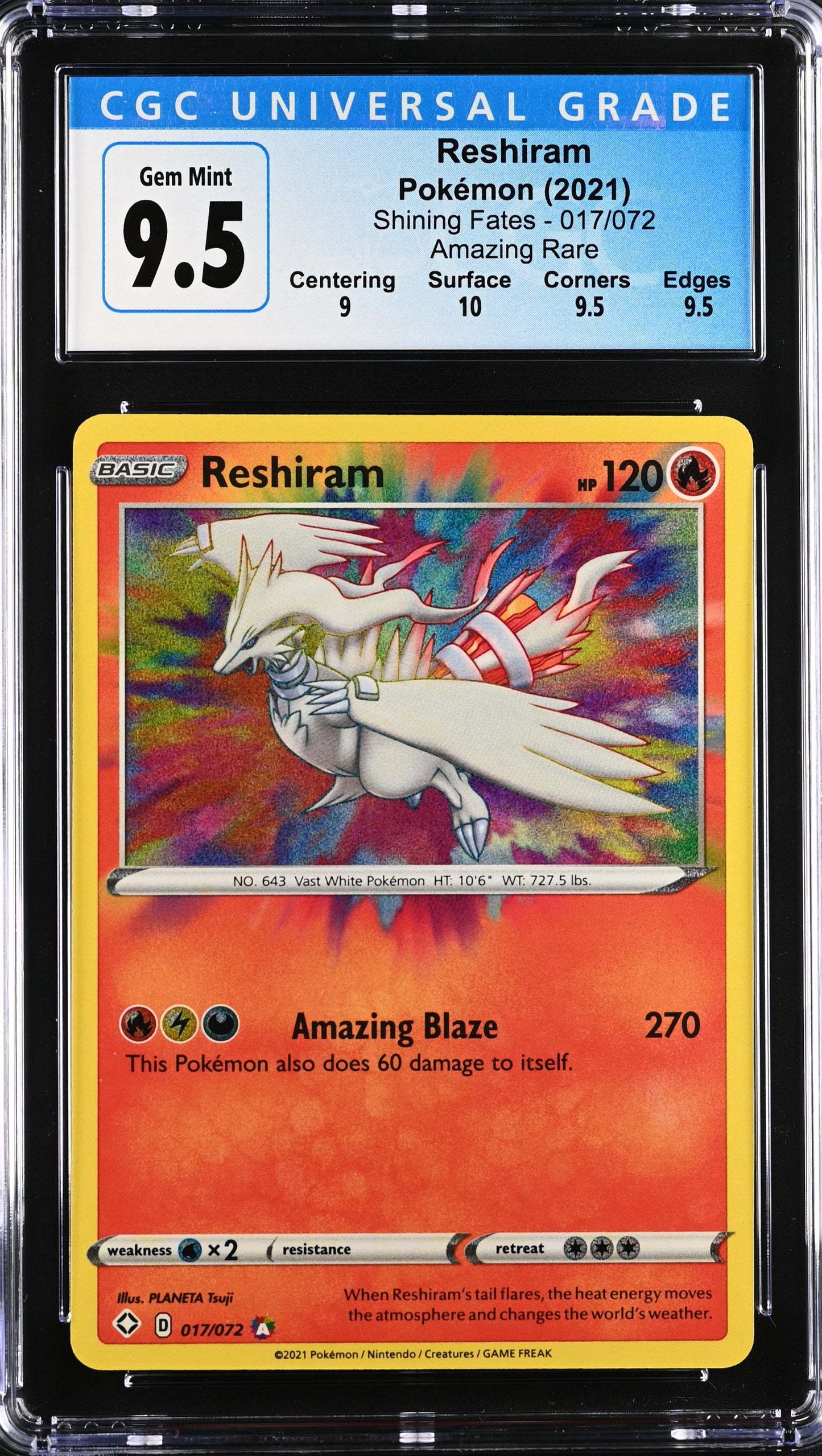 2021 Shining Fates #017/072 Reshiram CGC 9.5