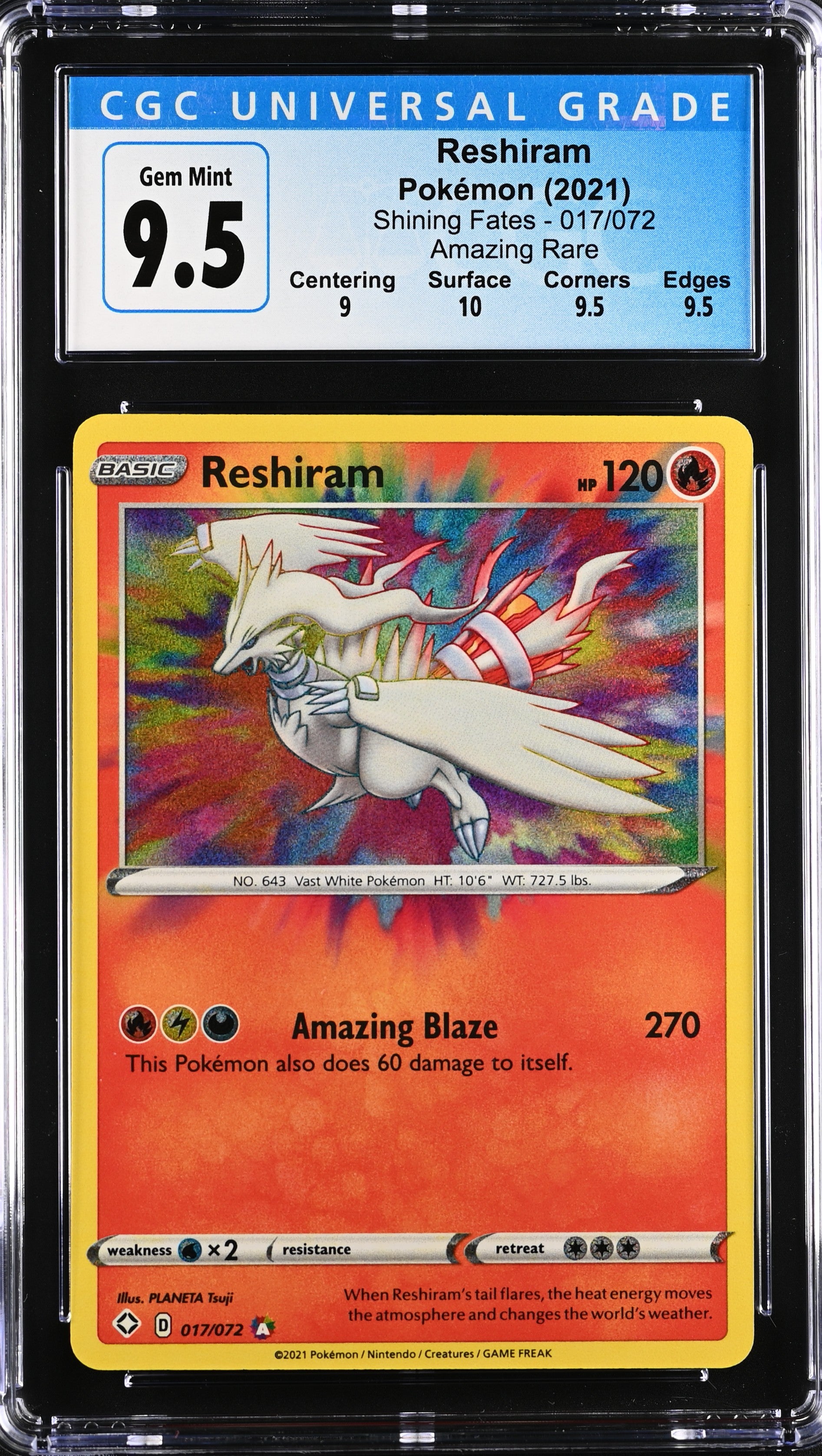 2021 Shining Fates #017/072 Reshiram CGC 9.5