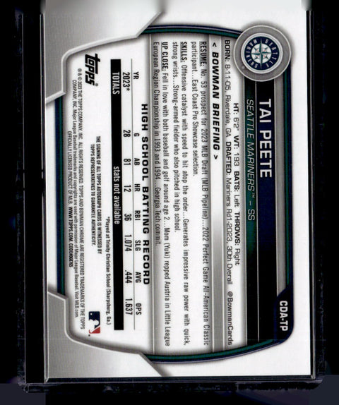2023 Bowman Chrome #CDA-TP Tai Peete 1st Bowman Auto