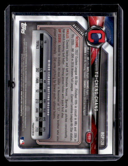 2018 Bowman #BCP128 Yu-Cheng Chang Chrome Prospects Aqua Shimmer Refractor #/125