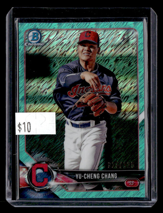 2018 Bowman #BCP128 Yu-Cheng Chang Chrome Prospects Aqua Shimmer Refractor #/125