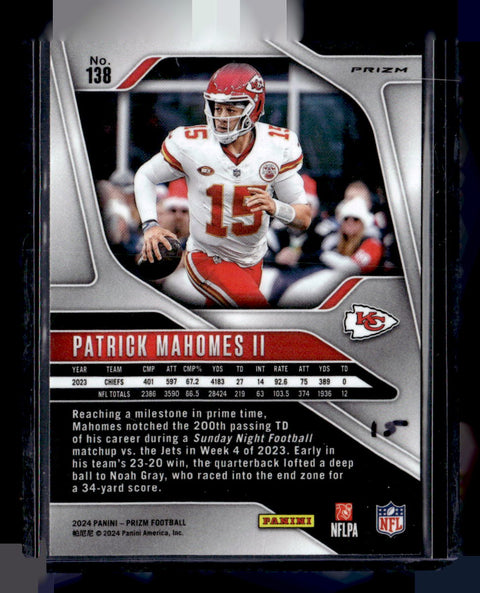 2024 Panini Prizm #138 Patrick Mahomes II Silver