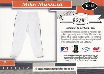 2002 Leaf Certified #FG 108 Mike Mussina Fabric of the Game Debut Year #/91