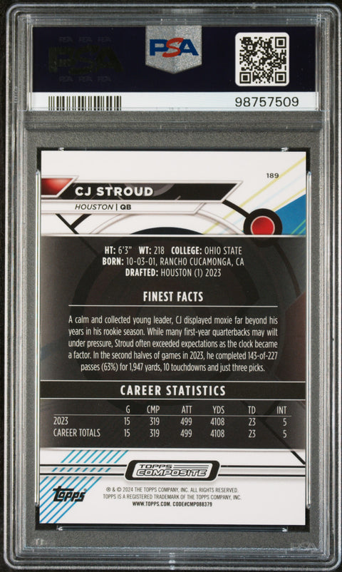 2023 Topps Composite #189 Cj Stroud Purple Refractor PSA 10 98757509