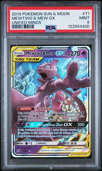 2019 Pokemon Sun & Moon Unified Minds Mewtwo & Mew Gx #71 PSA 9