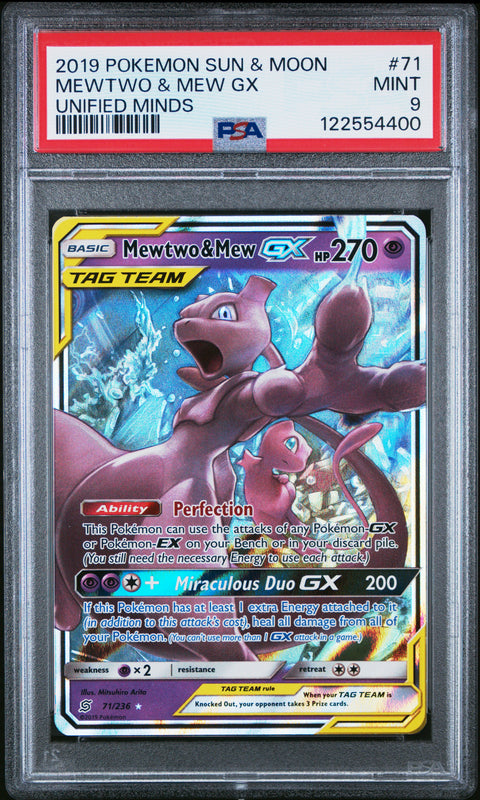 2019 Pokemon Sun & Moon Unified Minds Mewtwo & Mew Gx #71 PSA 9