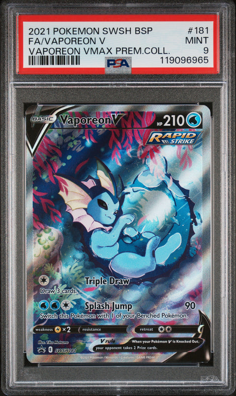 2021 Pokemon Swsh Black Star Promo Fa/Vaporeon V #181 PSA 9