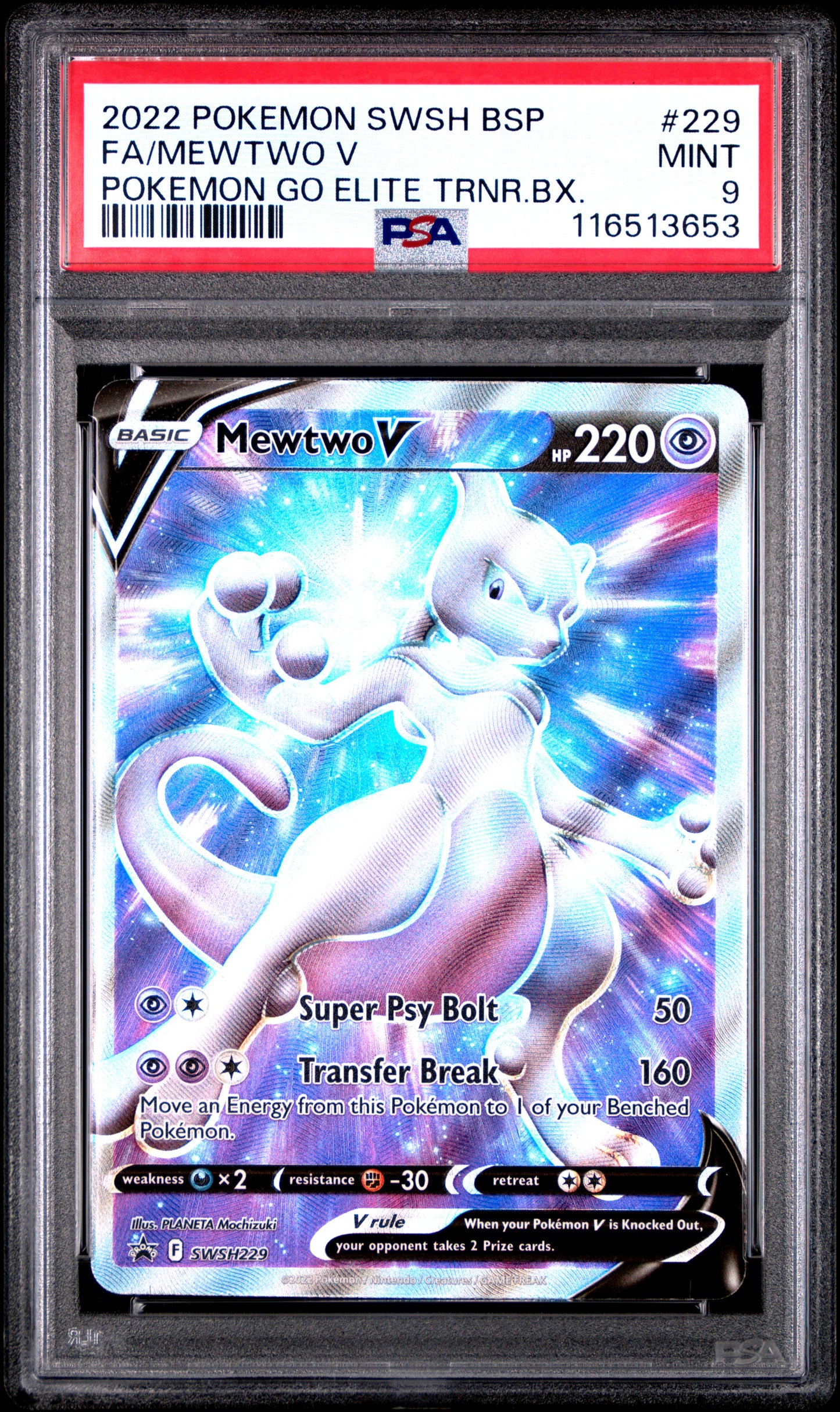 2022 Pokemon Swsh Black Star Promo Fa/Mewtwo V #229 PSA 9