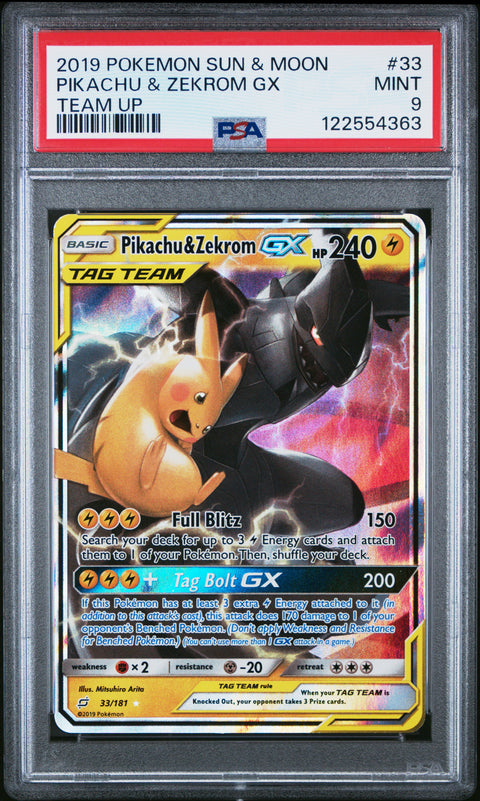 2019 Pokemon Sun & Moon Team Up Pikachu & Zekrom Gx #33 PSA 9