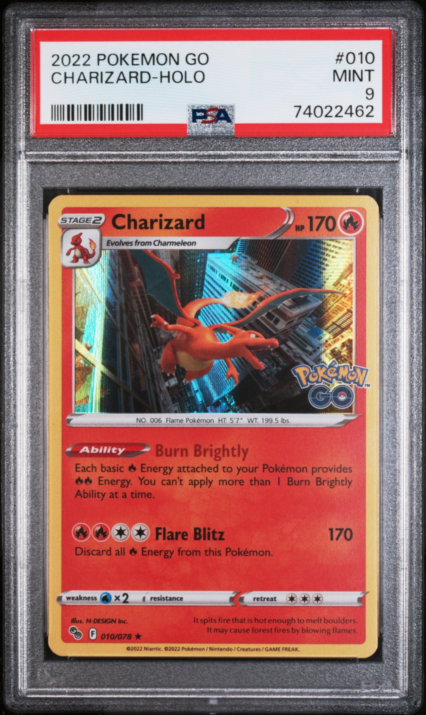 2022 Pokemon Go Charizard-Holo #010 PSA 9
