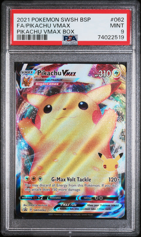 2021 Pokemon Swsh Black Star Promo Fa/Pikachu Vmax #062 PSA 9