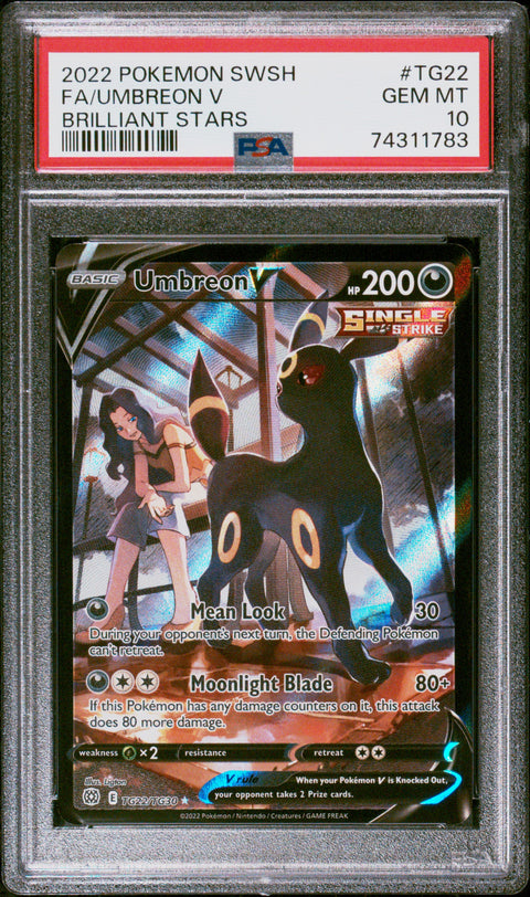 2022 Pokemon Sword & Shield Brilliant Stars Fa/Umbreon V #TG22 PSA 10