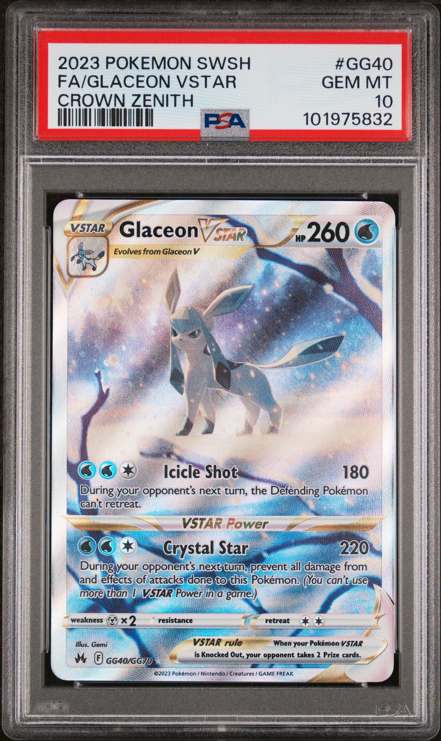 2023 Pokemon Sword And Shield Crown Zenith Fa/Glaceon Vstar #GG40 PSA 10