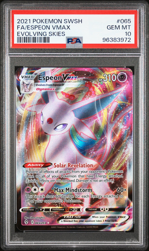 2021 Pokemon Sword & Shield Evolving Skies Fa/Espeon Vmax #065 PSA 10