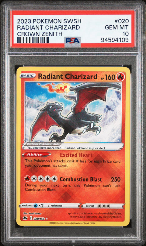 2023 Pokemon Sword And Shield Crown Zenith Radiant Charizard #020 PSA 10
