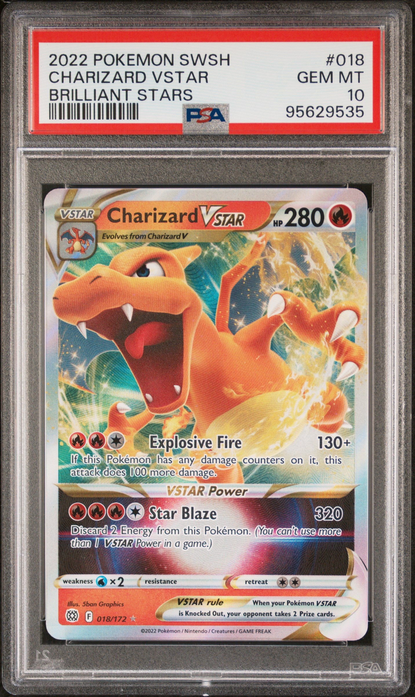 2022 Pokemon Sword & Shield Brilliant Stars Charizard Vstar #018 PSA 10