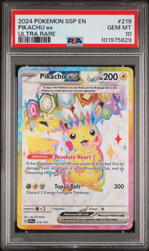 2024 Pokemon Ssp En-Surging Sparks Pikachu Ex #219 PSA 10