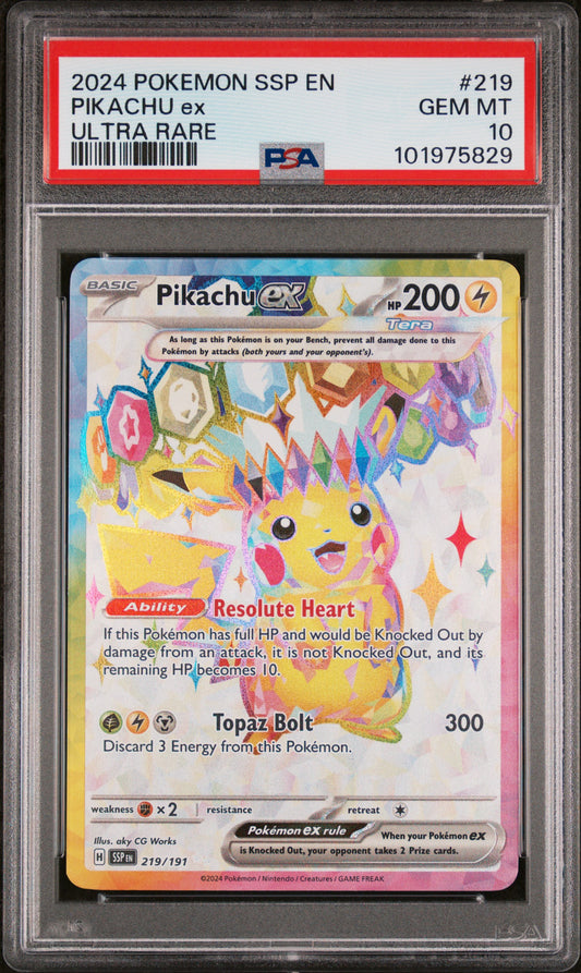 2024 Pokemon Ssp En-Surging Sparks Pikachu Ex #219 PSA 10