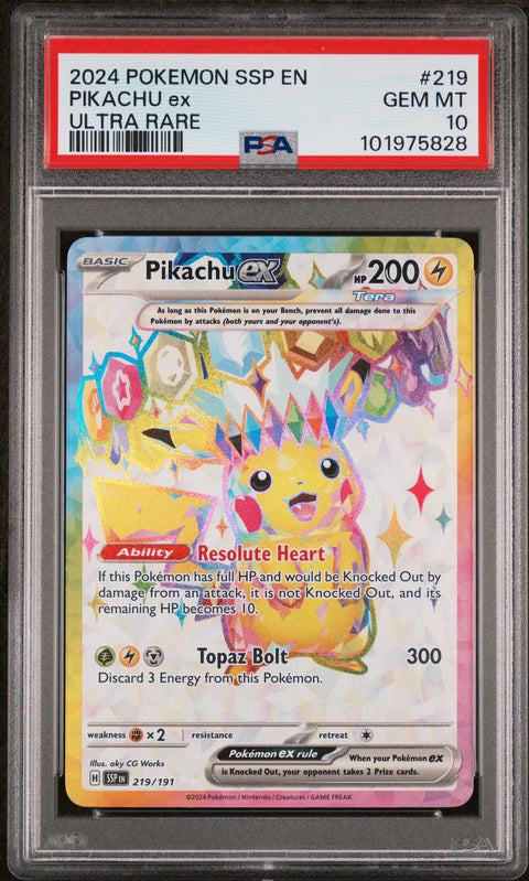2024 Pokemon Ssp En-Surging Sparks Pikachu Ex #219 PSA 10