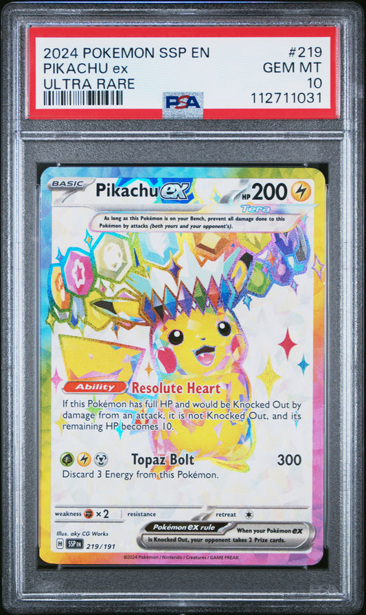 2024 Pokemon Ssp En-Surging Sparks Pikachu Ex #219 PSA 10