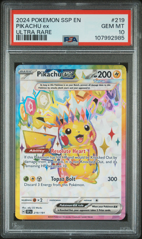 2024 Pokemon Ssp En-Surging Sparks Pikachu Ex #219 PSA 10