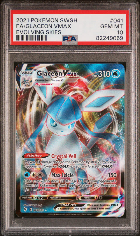 2021 Pokemon Sword & Shield Evolving Skies Fa/Glaceon Vmax #041 PSA 10