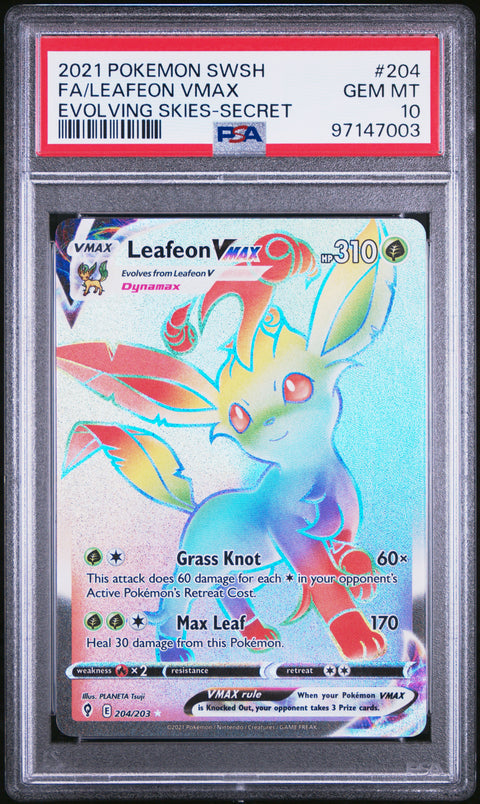 2021 Pokemon Sword & Shield Evolving Skies Fa/Leafeon Vmax #204 PSA 10