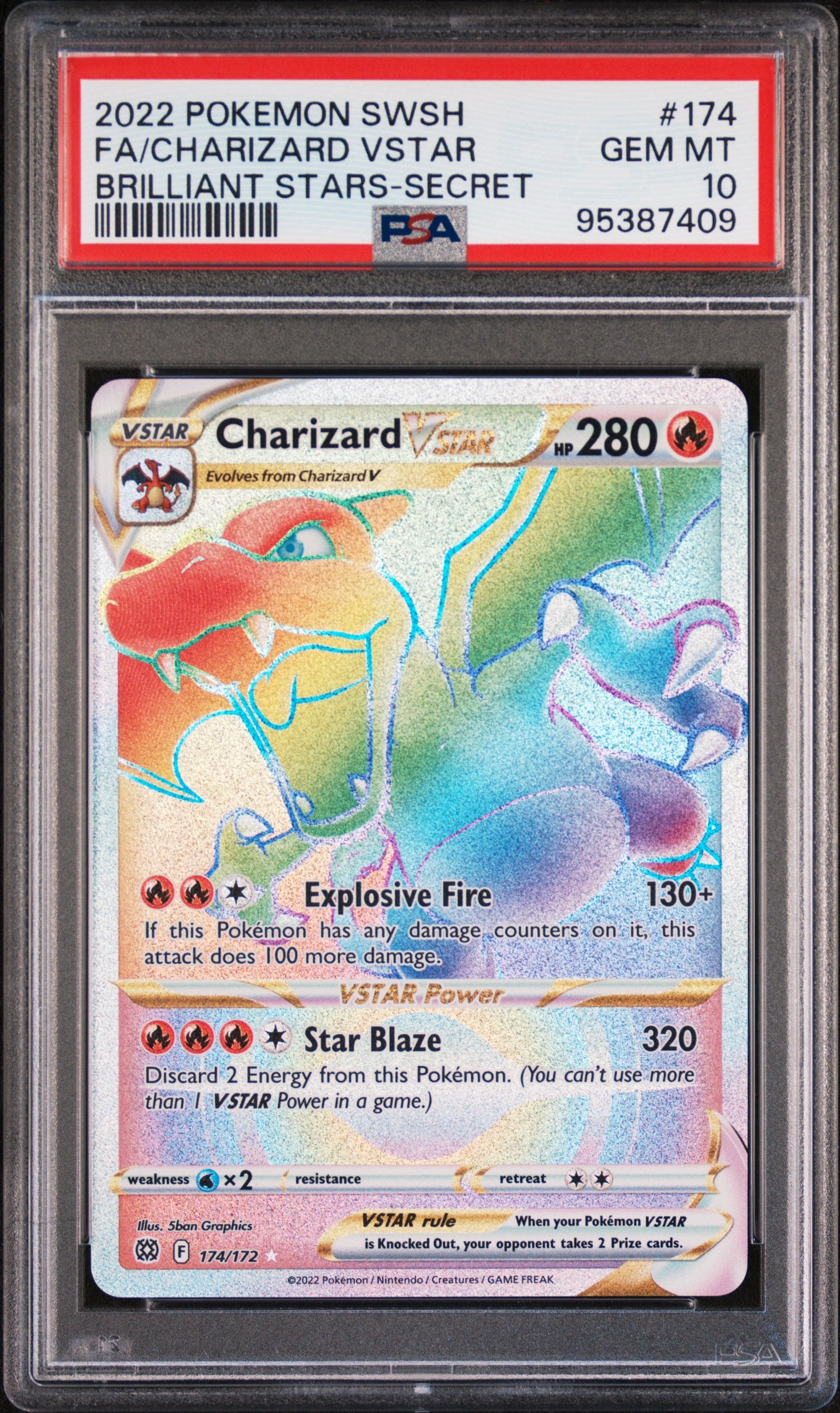 2022 Pokemon Sword & Shield Brilliant Stars Fa/Charizard Vstar #174 PSA 10