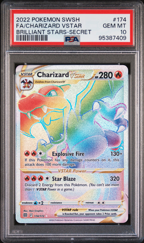 2022 Pokemon Sword & Shield Brilliant Stars Fa/Charizard Vstar #174 PSA 10