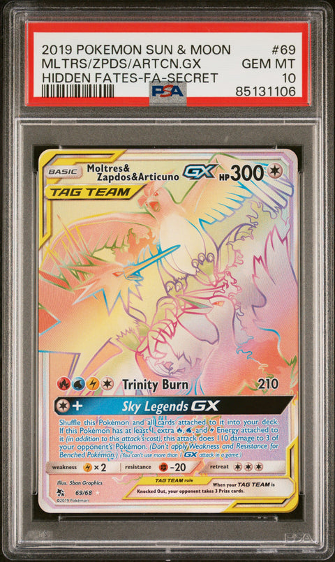 2019 Pokemon Sun & Moon Hidden Fates Mltrs/Zpds/Artcn.Gx #69 PSA 10