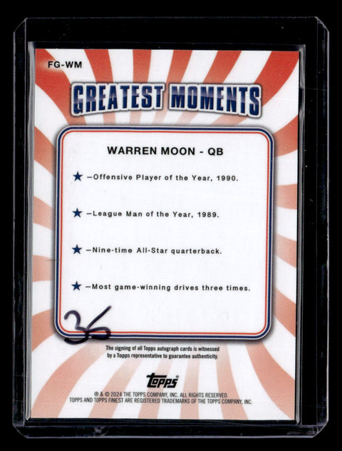 2024 Finest #FG-WM Warren Moon Finest Greats Autographs Gold Refractor #/50