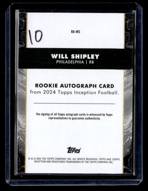 2024 Topps Inception #RA-WS Will Shipley Rookie Autographs Orange #/50