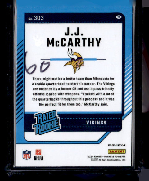 2024 Donruss #303 J.J. McCarthy Optic Rated Rookies Preview Red Pandora