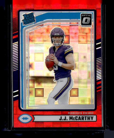 2024 Donruss #303 J.J. McCarthy Optic Rated Rookies Preview Red Pandora