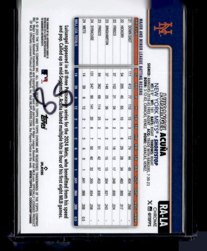 2025 Topps Chrome #RA-LA Luisangel Acuna Rookie Autographs Gold Refractors #/50